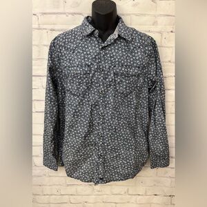 Moonshine Spirit Mens Viper Room Blue Floral Pearl Snap‎ Western Shirt Sz Large